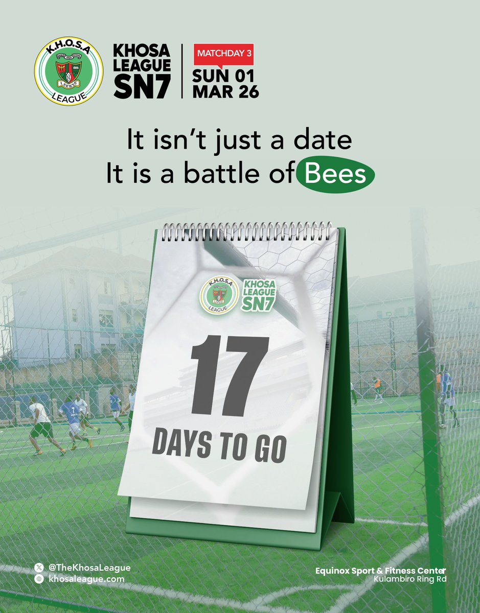17 more sleeps… and the hive awakens🐝⚽  It’s not just another Sunday —it’s the Battle of Bees. Gear up, sting ready. Who’s buzzing loudest on March 1st 
 #khosaUpdates || #khosaleagueVII