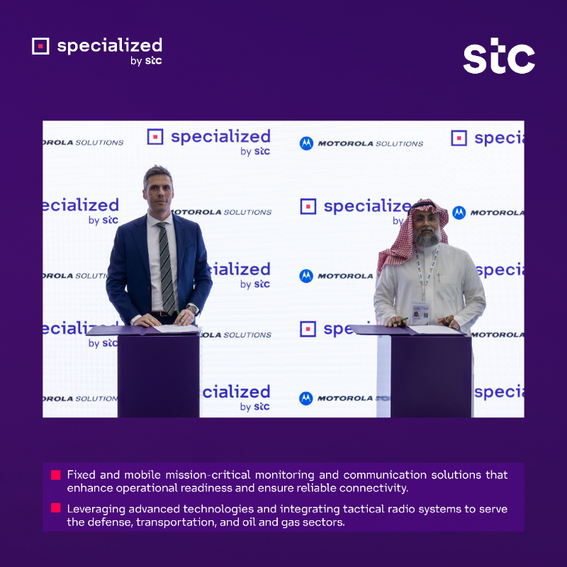 specialized_stc's tweet photo. A strategic partnership was launched at #WDS2026 through an MoU between #specialized_by_stc and Motorola Solutions to deliver reliable mission-critical communication and video monitoring solutions for high-demand environments.