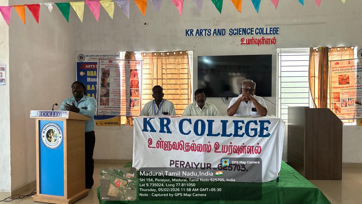 krartsscience's tweet photo. KR Arts and Science College conducted a Leprosy Awareness Programme with the participation of the Block Medical Officer, Primary Health Centre T. Kallupatti.The session focused on leprosy awareness, prevention,early detection,and treatment,with active participation from students. https://t.co/nTFrfeOkjP