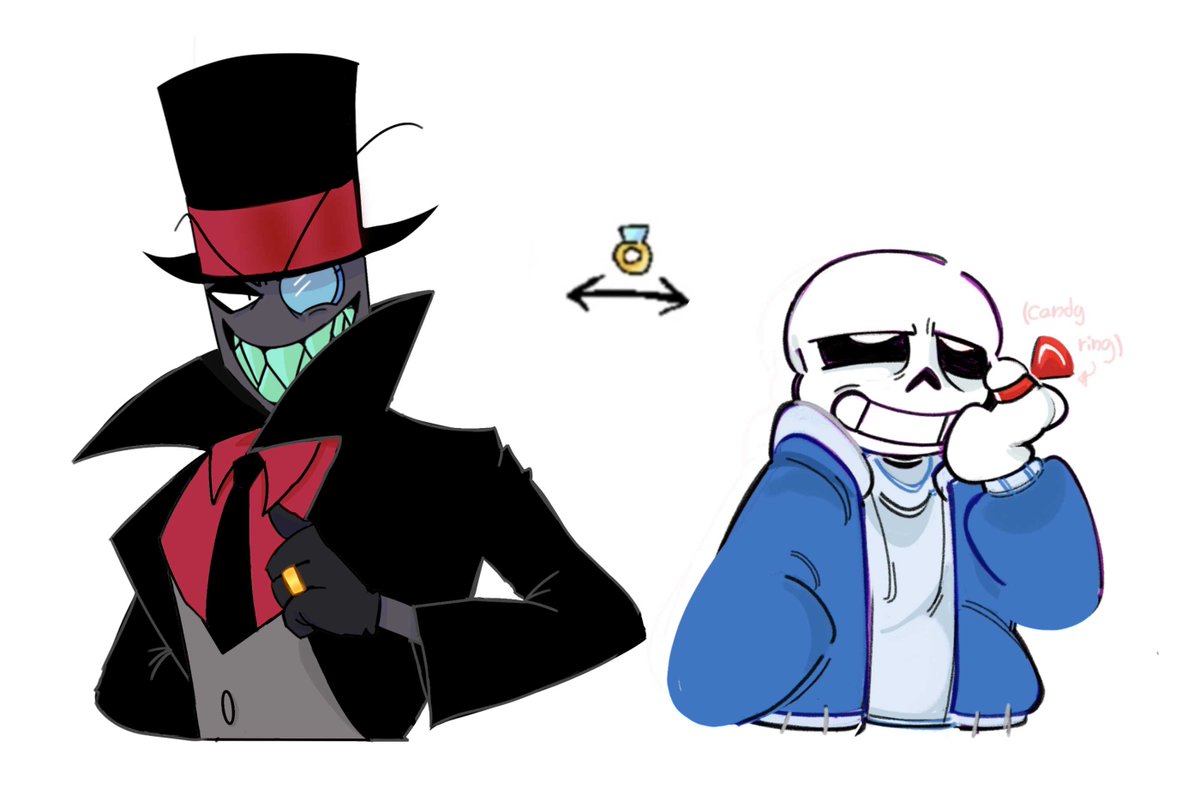 gudang_samaran's tweet photo. Doing the wedding ring art trend with @Meatlessgoat , genuinely WHAT is this ship. (I'm Blackhat's part lol) #villainous  #undertale #artcollab #arttrend #blackhat #sans #fandoms https://t.co/ssAwUfp9WJ