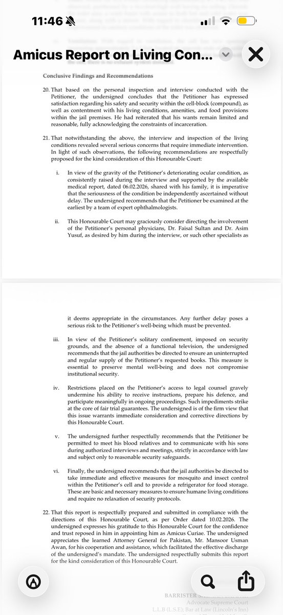 Exclusive: detailed report states how Imran Khan completely lost vision in his right eye before the authorities took notice. Despite toilet being within the the cell (with no separate ceiling), there is no exhaust system installed. TV is non functional. Imran Khan has said he has