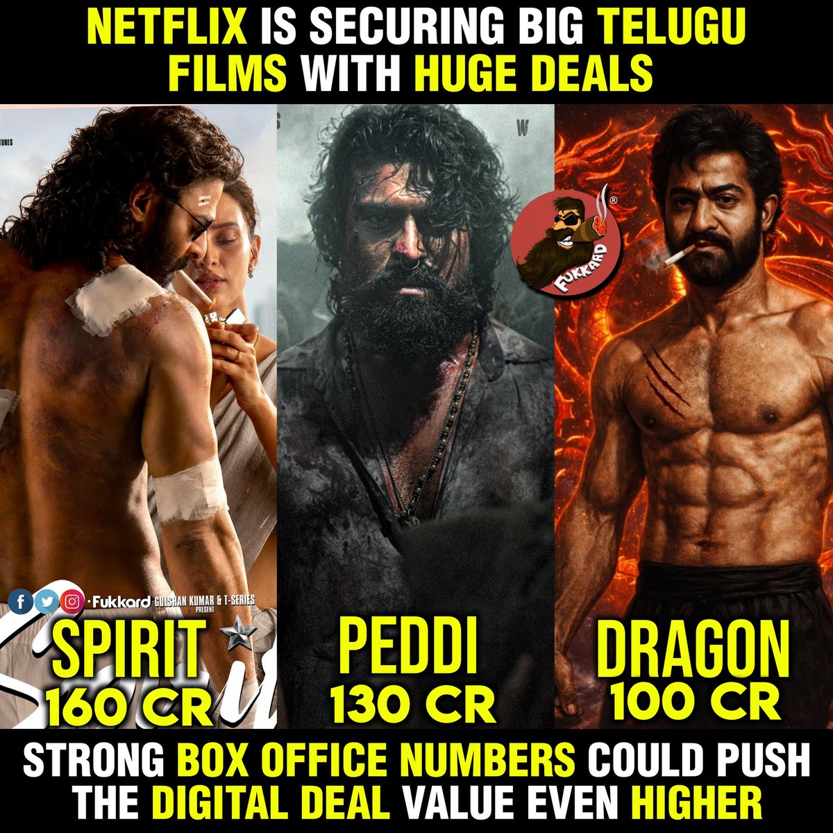Recent Telugu Biggies OTT Rights Secure by #Netflix.

#Spirit #Peddi #Dragon