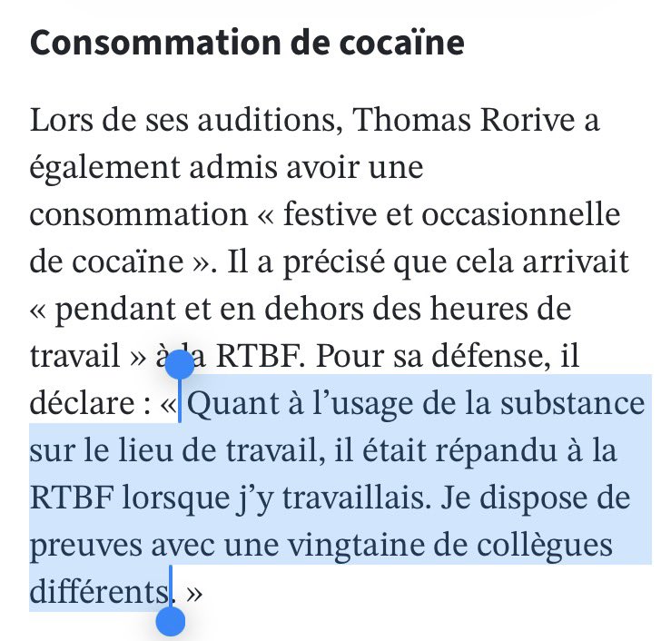 La rédaction de <a href="/RTBFinfo/">RTBF info</a> : un nid à cokeheads ?

L’enquête approfondie sur l’affaire Thomas Rorive parue dans @LeSoir lève le voile sur un grand tabou à Reyers : la consommation de cocaïne par les journalistes.

<a href="/TRorive/">Thomas Rorive</a> dit disposer de la preuve qu’au moins une vingtaine de ses