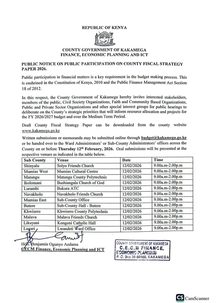 KakamegaVoices's tweet photo. Shiriki. Toa maoni yako. Jenga mustakabali wa Kakamega.
Hudhuria public participation kuhusu CFSP ya financial year 2026/2027. Changia utawala unaowajibika ili kuboresha kakamega kaunti
#PublicParticipation #UtawalaBora 
@siasaplace @TISAKenya @bajeti_hub @Kakamega_037 @TIKenya https://t.co/utdOsOO55v