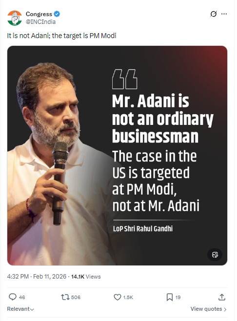 Calling everything a conspiracy against #PMModi while naming #Adani in every speech only proves this is narrative-building, not accountability. 

#CongressHypocrisy