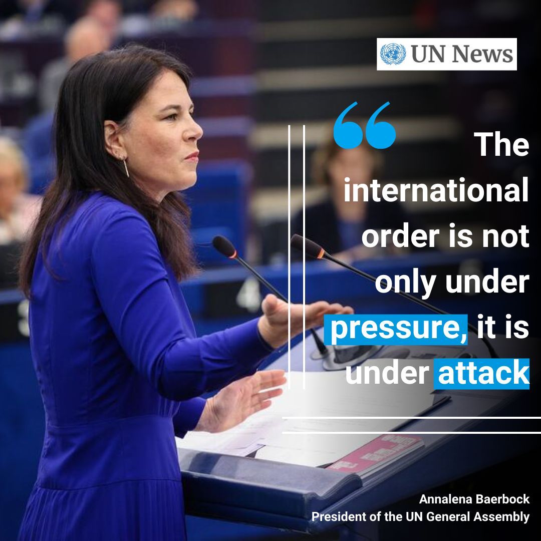“I call for Europe to stand up for the United Nations because the world needs the UN”

Addressing the European Parliament, <a href="/UN_PGA/">Annalena Baerbock</a> appealed the European Union to protect the international rules-based system, &amp; repeated her call to uphold multilateralism.

buff.ly/mbZ7X5P