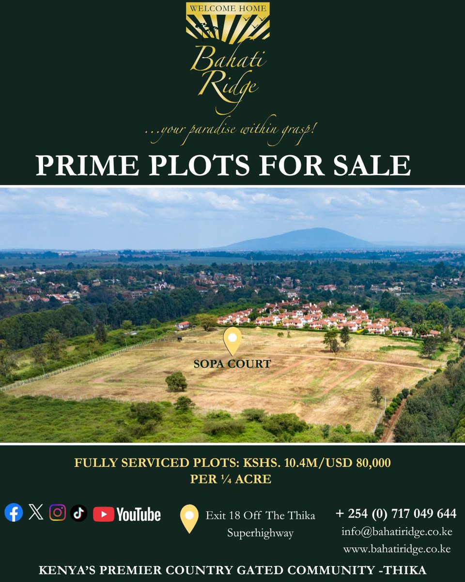 BahatiRidge's tweet image. Nestled in a calm and refreshing setting, Bahati Ridge gives you the opportunity to own a home in a harmonious neighborhood designed for comfort, well-being, and long-term value. Invest not just in a plot, but in a peaceful lifestyle. #plotsforsale #GatedCommunity #sopacourt
