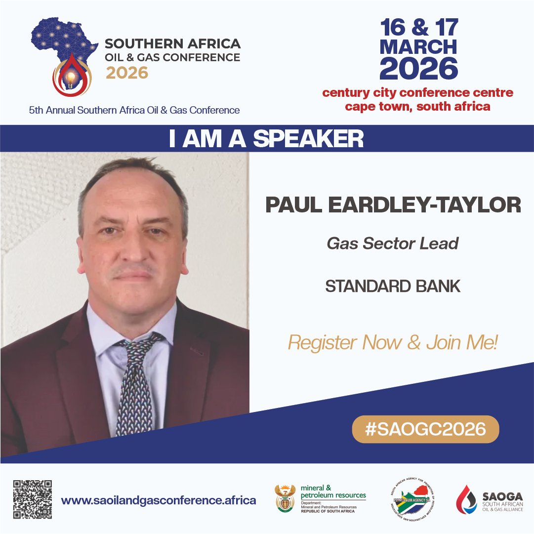 𝗦𝗣𝗘𝗔𝗞𝗘𝗥 𝗔𝗡𝗡𝗢𝗨𝗡𝗖𝗘𝗠𝗘𝗡𝗧

Joining our speaker lineup is Mr. Paul Eardley-Taylor, Gas Sector Lead at Standard Bank Group, bringing key insights into the gas sector and energy finance.

Secure your delegate pass, exhibition space or sponsorship today.