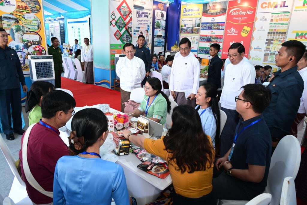 Acting President of the Republic of the Union of Myanmar, SSPC Chairman Senior General Min Aung Hlaing, visits booths at Union-Level MSME Products Exhibition and Market Fair #hannahshopofficial #WhatsHappeningInMyanmar