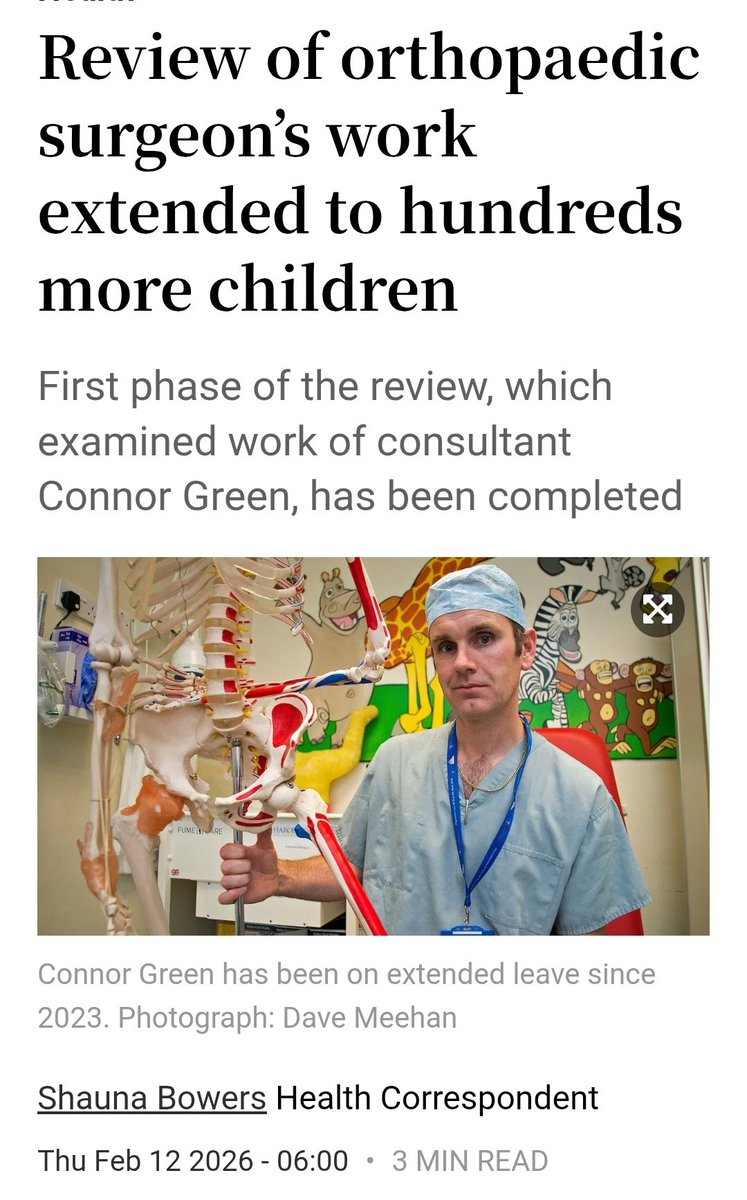 caulmick's tweet image. Review of orthopaedic surgeon’s work extended to hundreds more children - ✍️Shauna Bowers 

On Wednesday, the Health Service Executive (#HSE) provided an update on the ongoing report on paediatric orthopaedic services. The report was carried out by retired orthopaedic consultant