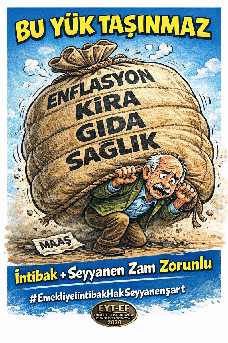 EMEKLİ
👇
#EmekliyeintibakHakSeyyanenşart

İntibak tercih değil;
Aynı prim gününe ve yılına eşit değer verilmesidir.

Seyyanen lütuf değil;
İnsanca yaşamın asgarisidir.

#Emekli ye İntibak HAK !
#Seyyanen 40BinTL ŞARTTIR !

#5000KısmiOrtadaBırakıldı
<a href="/RTErdogan/">Recep Tayyip Erdoğan</a>
<a href="/isikhanvedat/">Prof. Dr. Vedat Işıkhan</a>