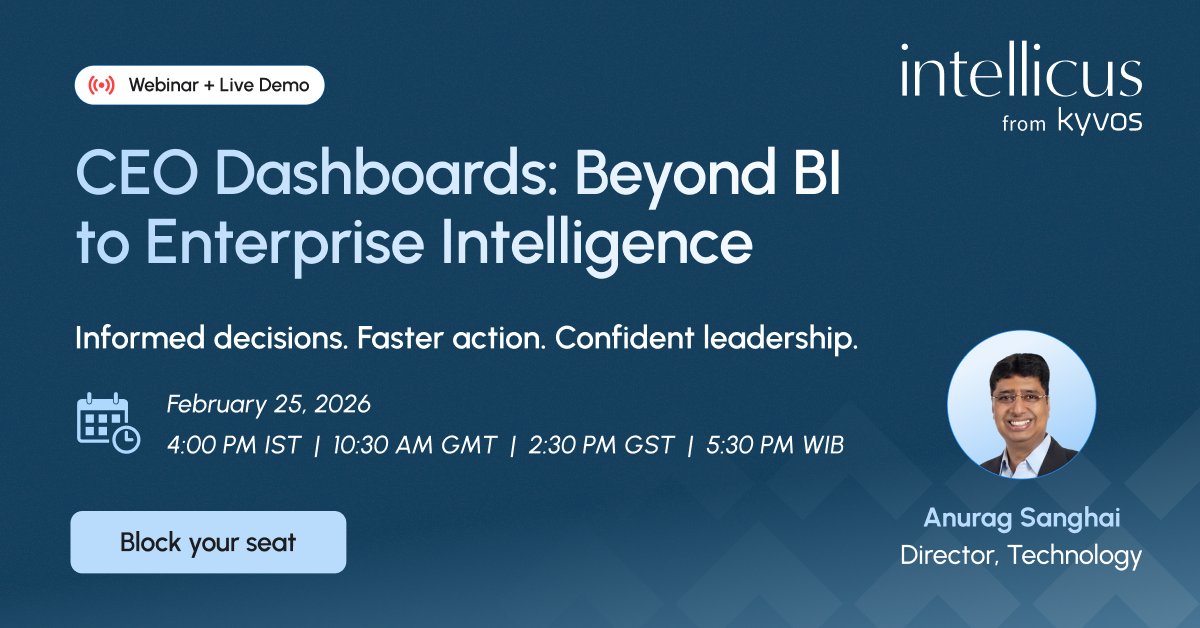 Join our #webinar on Feb 25, 2026 | 4:00 PM IST to see how #Intellicus CEO Dashboards becomes a unified command center for business leaders. intellicus.com/ceo-dashboards…