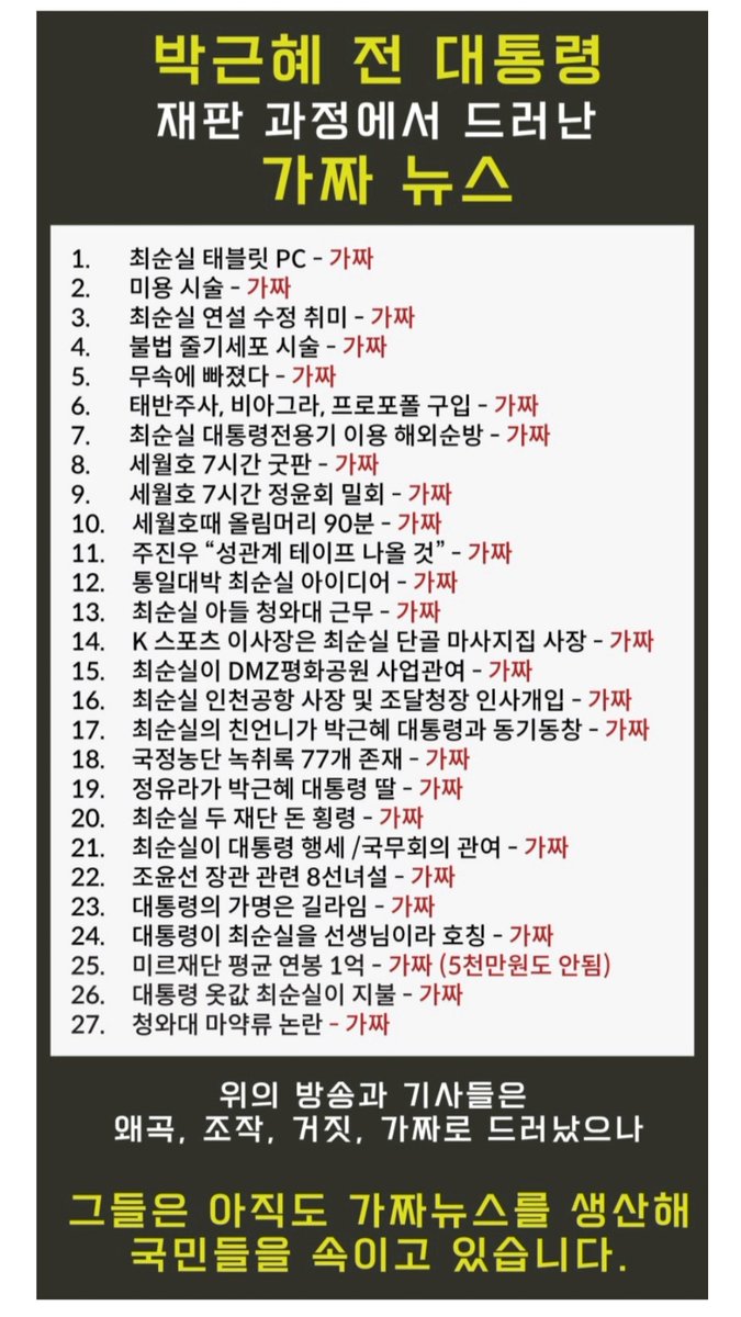 박근혜 대통령 재판에서 드러난 가짜뉴스💦💦💦