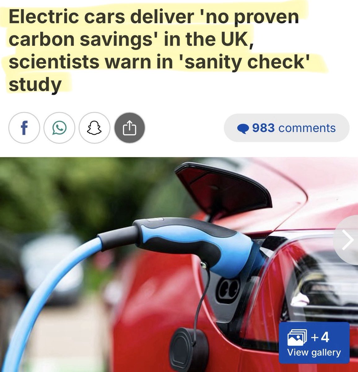 You might think this is a sensible article from the headline, er… it isn’t.

British scientists say a ‘sanity’ check is needed because EVs 'run almost entirely on fossil fuel burnt at power stations’

They ignore  that EVs will never have proven carbon savings BECAUSE …

A