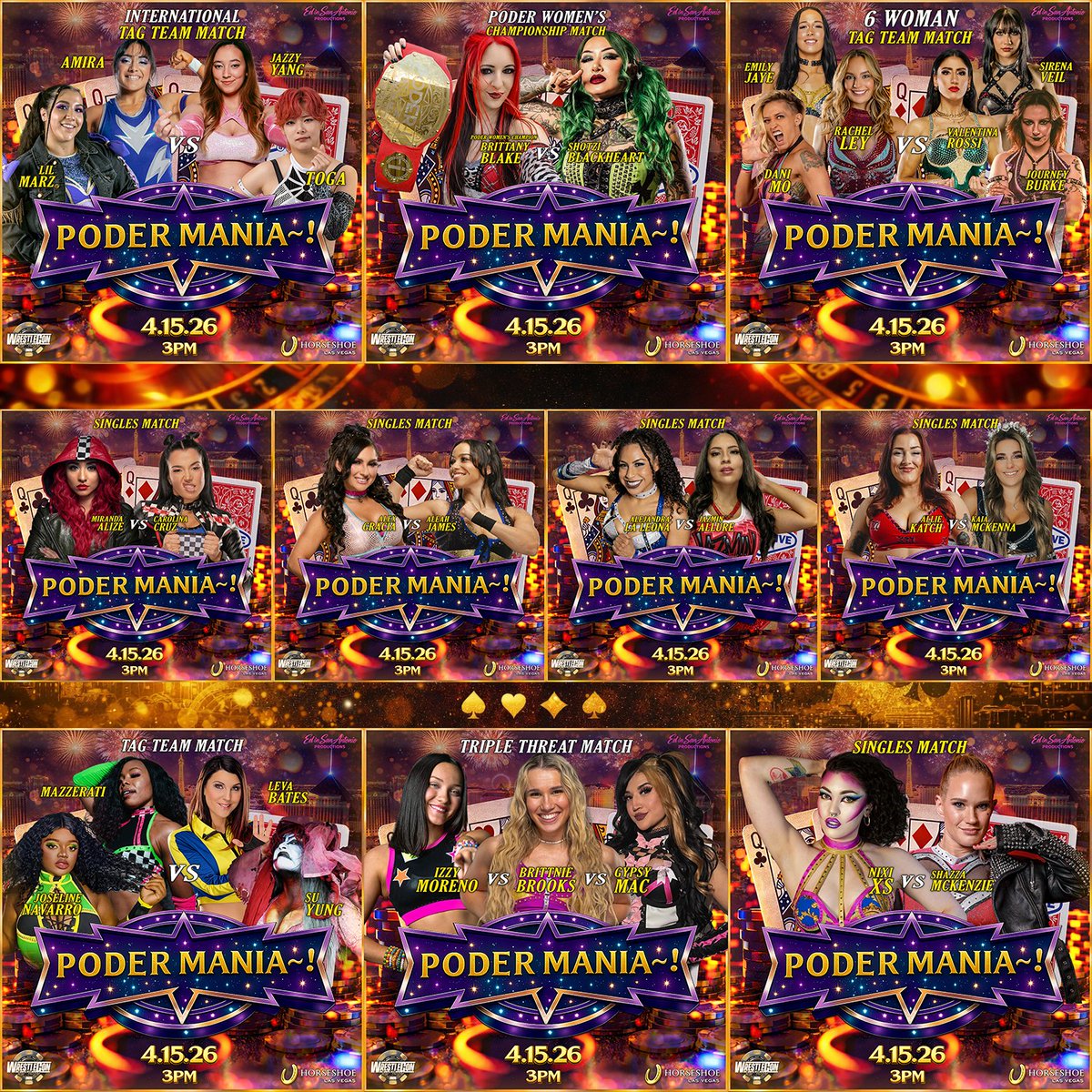 Podermania leads off The Collective Kickoff on Wednesday, April 15th at 3PM!

Tickets are On Sale NOW:
PoderLV.eventbrite.com

Featuring:
Shotzi Blackheart
Miranda Alize
Aleah James
Izzy Moreno
Alex Gracia
Allie Katch
Leva Bates
Joceline Navarro
Brittnie Brooks
+more!