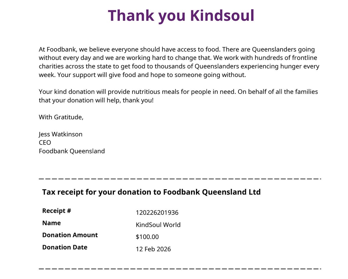 KindSoul Donated $100 to <a href="/FoodbankAus/">Foodbank Australia</a>  💙⚡

Providing nutritious meals to thousands of Australians experiencing hunger every week.

$KNS #CryptoForGood #Solana