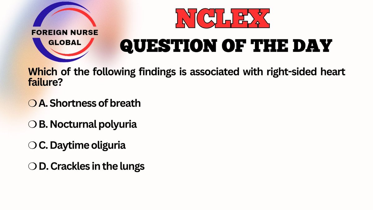 LET'S ATTEMPT NCLEX QUESTION TODAY....
SEND IN YOUR ANSWERS.....
THE CORRECT ANSWER WILL BE POSTED LATER.....
 #FNG #foreignnurseglobal #nclexreview #nclexstudying #nclexsurepass #nclexmadeeasy #nclexpass #NCLEX #NCLEX_RN #nclexprep #nclexquestions #nclexstudy #nclextips #USRN