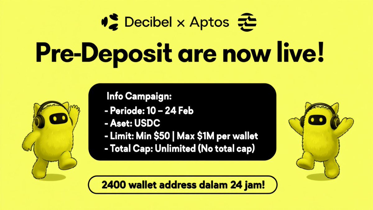 24 jam tembus 2,400+ wallet! 🔥

<a href="/DecibelTrade/">Decibel</a> lagi bangun sistem trading Central Limit Order Book (CLOB) di Aptos. Intinya, mereka mau kasih pengalaman trading secepat CEX tapi tetep sepenuhnya onchain dan transparan.

Kenapa pilih Aptos? Karena buat jalanin order book yang