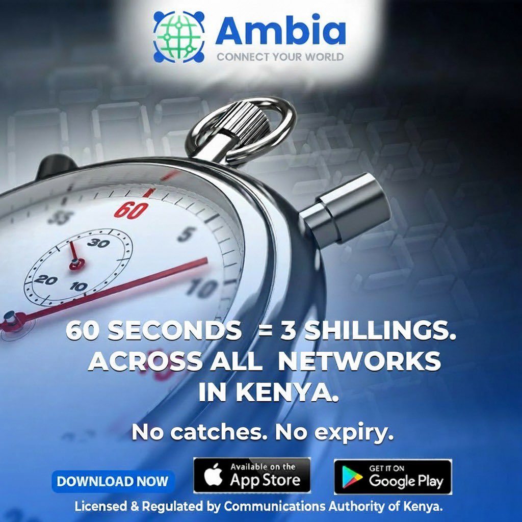 AmbiaApp's tweet photo. In 2026, why are we still stressing over expiring minutes? Wacha hizo. ✋🇰🇪

Ambia is bringing back the simplicity. 60 seconds = 3 Shillings. Simple math, zero catches, and absolutely no 'character development' from your service provider. 😂💸

Whether it’s a quick check-in or a long story session, we keep it affordable for everyone across all networks. 🌍📲

Switch to the smart way of calling.

#AmbiaApp #KOT #PesaMifukoni #SmartCalling #TechKE