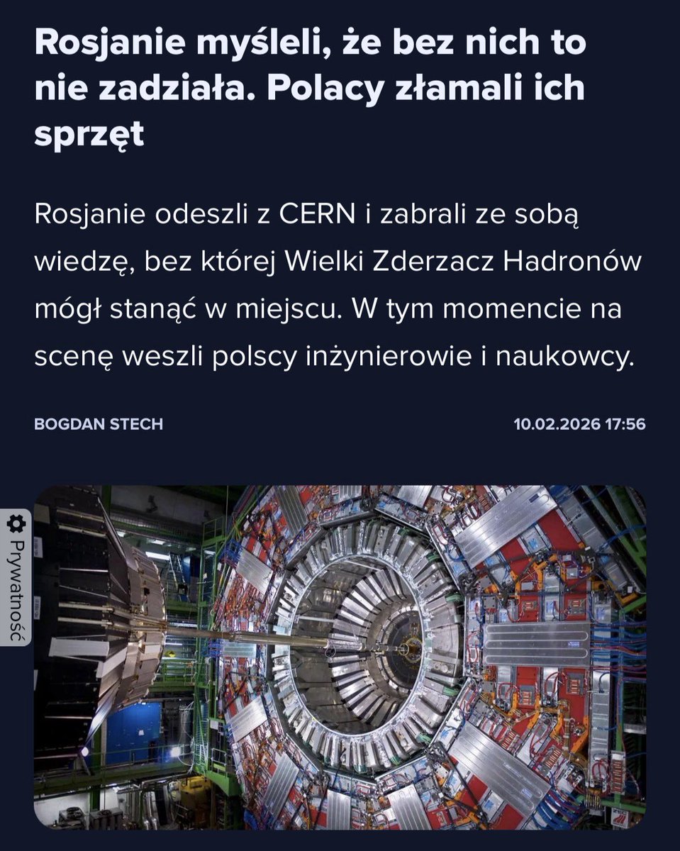 czardam's tweet image. „Wtedy do gry weszli Polacy, którzy rozpracowali działanie rosyjskiego urządzenia, zrobili inżynierię odwrotną i nie tylko uratowali projekt, ale stali się kluczowymi graczami w Wielkim Zderzaczu Hadronów.”

Polacy naukowcy są tak dobrzy, bo przeszli piekło skrajnie…