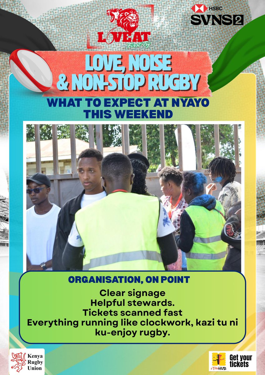Kule Nayo unafika grao, ticket Yako inakuwa scanned unaelelea mahali pako pa kuketi 

<a href="/OfficialKRU/">Kenya Rugby</a> 
#loveatfirsttry