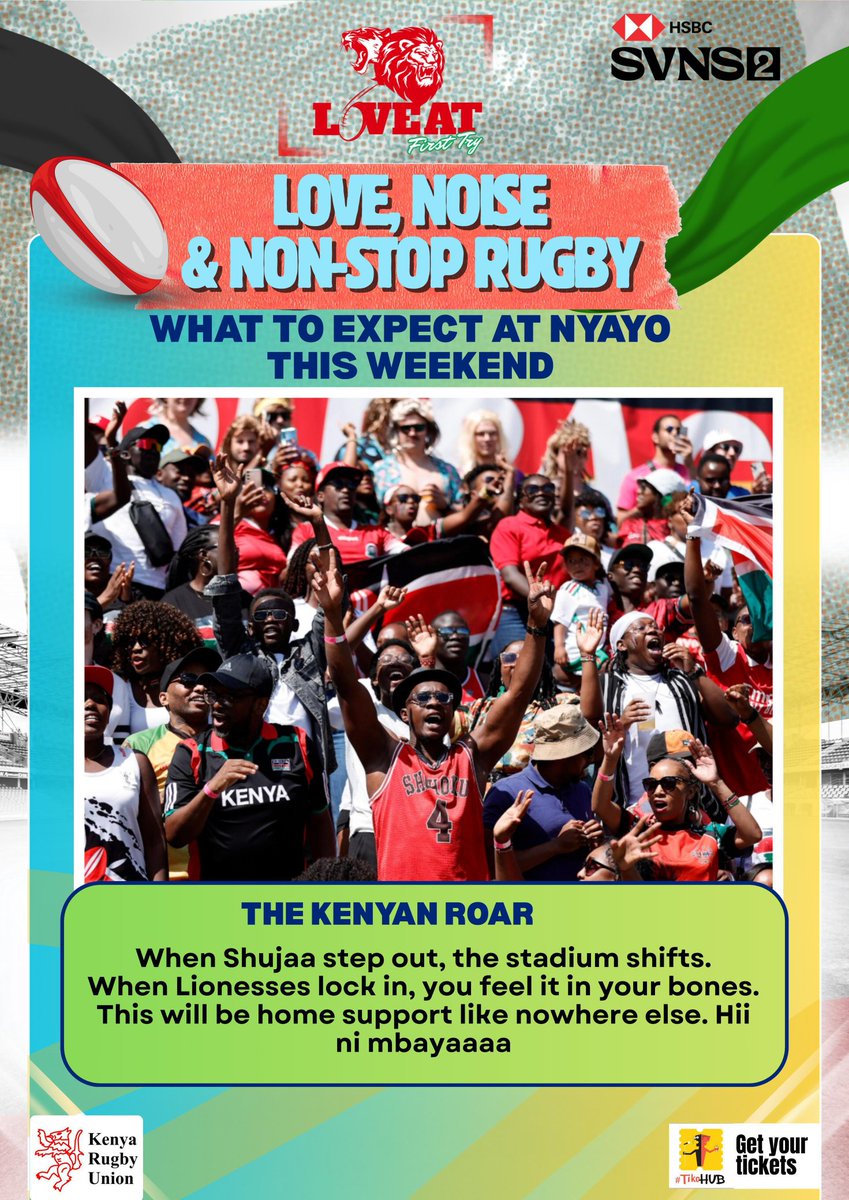 Shujaa - powered by pride, flair and the loudest home support in world rugby.
Lionesses - The Pride. Fearless. Relentless. Built for moments like this.

<a href="/OfficialKRU/">Kenya Rugby</a>

#loveatfirsttry