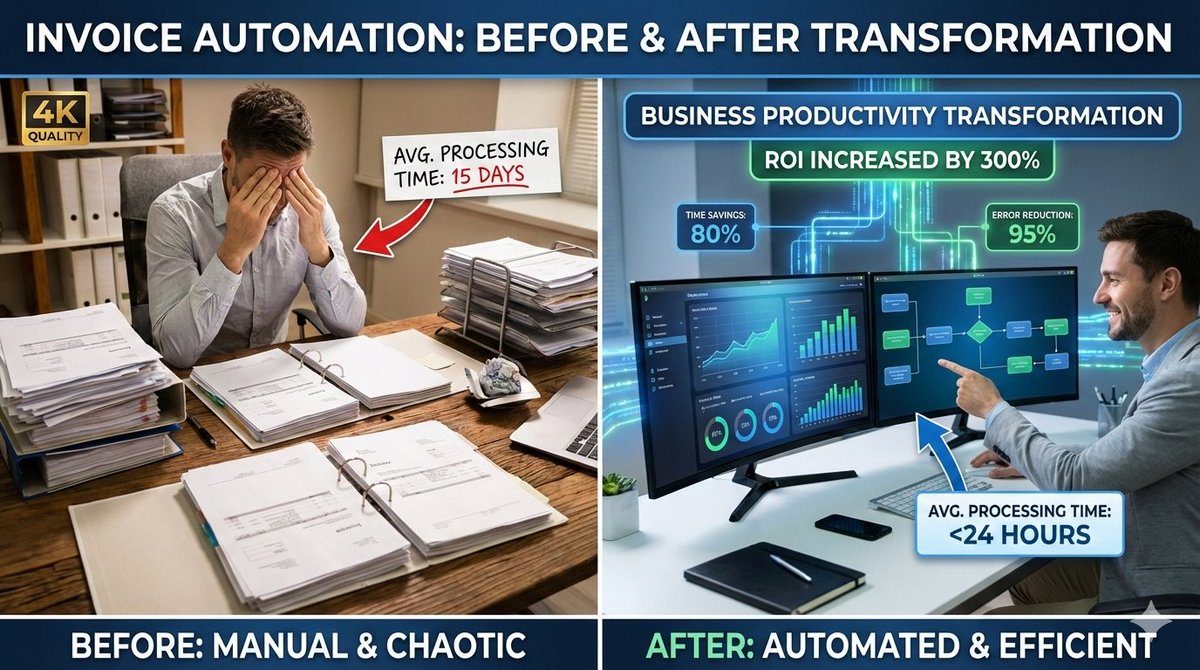 MadushaPravind2's tweet photo. 📊 Invoice automation case study:

Before:
• 15 hrs/week manual entry
• 6% error rate
• 3-4 day processing

After:
• 45 min/week
• 0.1% errors
• 2 hour processing

ROI: 1,383%
Cost: $200/month

Stop doing work computers should do.

#Automation #BusinessEfficiency https://t.co/k27X8ewQDB