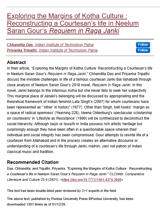 GemsofAcademia's tweet photo. IIT Patna explores the margins of Kotha Culture now. 

These authors Priyanka Tripathi and Chhandita Das wrote another paper on Lesbianism and Shakti.

From researching in quantum physics to researching the Kotha Culture. Downfall of IIT is sharp. https://t.co/IdeyTHhhBY
