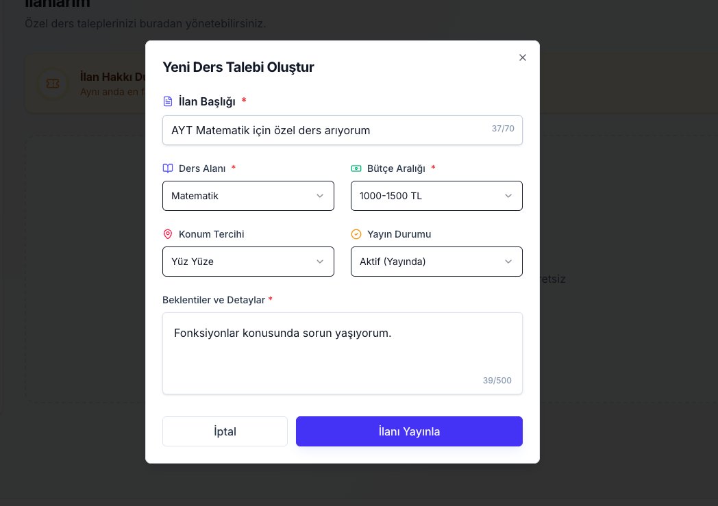 Pazar yeri (Marketplace) projelerinin ölüm fermanı bellidir: Arz ve Talep dengesizliği. 

Sadece öğretmenlerin ilan açıp beklediği pasif modeli bugün çöpe attım. Artık kontrol öğrencilerde.

🆕 Öğrenci Talep Modülü Yayında:

Öğrenciler sadece "ilan gezmek" yerine şartlarını