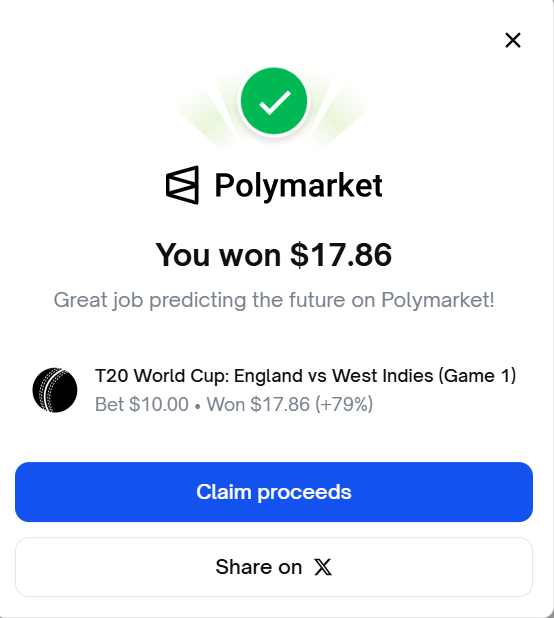 icemonk0's tweet photo. I just won 17.86 on @Polymarket! https://t.co/wRhPqiRY5w
