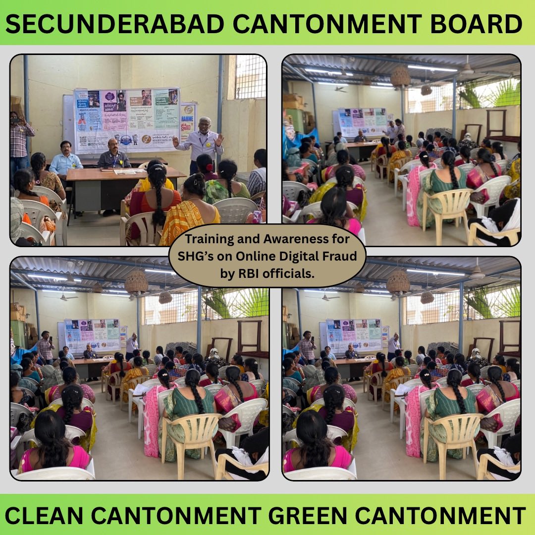 SCB in collaboration with RBI conducted a digital awareness session for Self-Help Groups (SHGs) to protect them from online and digital frauds. <a href="/RakshaSampada/">DGDE</a> <a href="/SpokespersonMoD/">Ministry of Defence, Government of India</a> <a href="/pddecc/">Principal Directorate Central Command</a> <a href="/PddeScPune/">PDDE Southern Command Pune</a> <a href="/SwachhBharatGov/">Swachh Bharat Urban</a> <a href="/MoHUA_India/">Ministry of Housing and Urban Affairs</a> <a href="/GoI_MeitY/">Ministry of Electronics & IT</a>