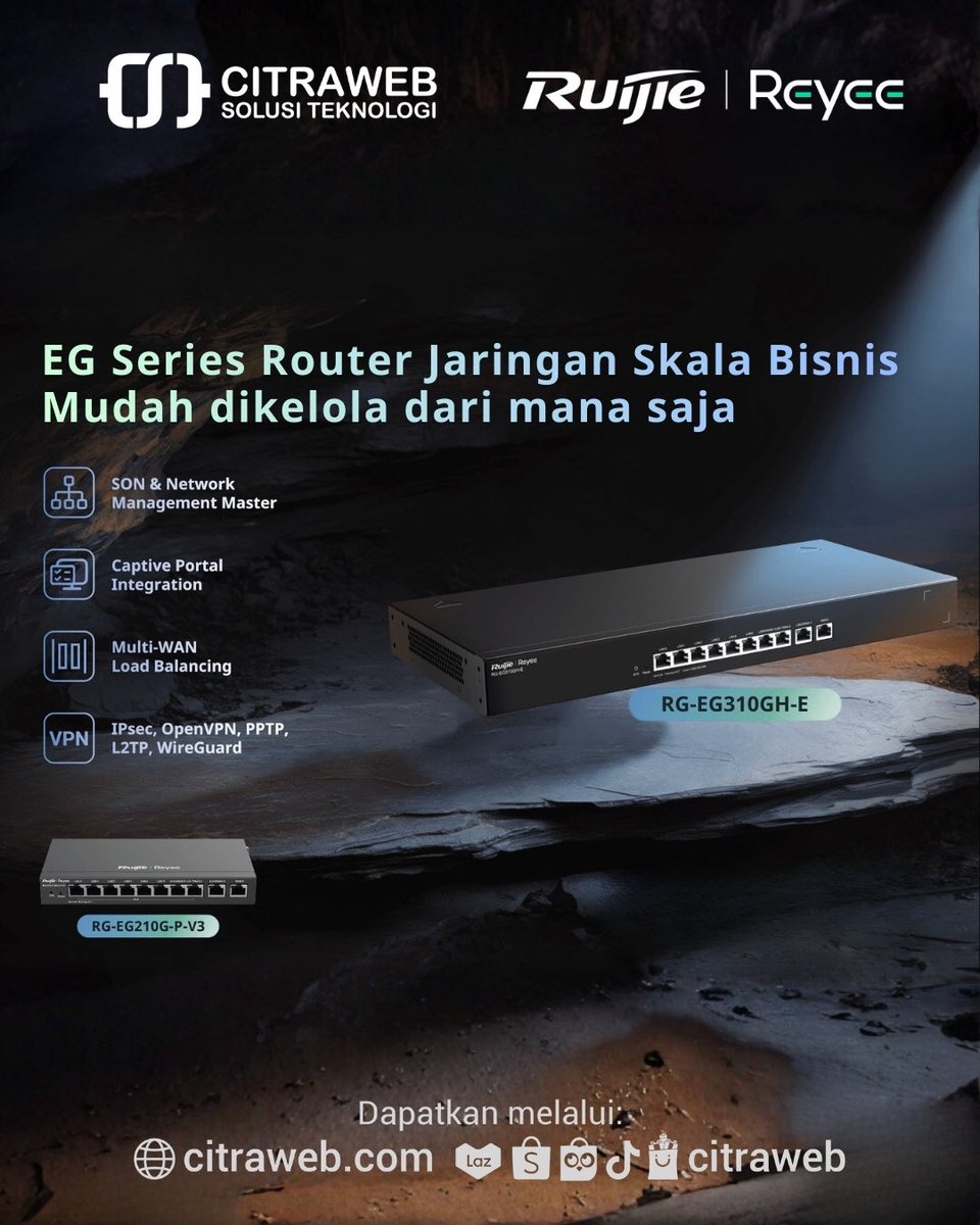 🌐Saatnya jaringan kantor naik level!
Ruijie Reyee RG-EG310GH-E dibekali 10 port Gigabit dengan throughput 1.5 Gbps dan dukungan hingga 350 klien. Cocok untuk kantor, sekolah, hotel, hingga retail yang butuh jaringan kuat dan efisien.
🛒citraweb.com/produk/1033/

#RuijieReyeeAPAC