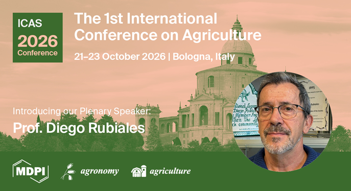 AgricultureMdpi's tweet photo. 📢 We are thrilled to welcome Prof. Diego Rubiales as a plenary speaker of #ICAS2026!

For more information about ICAS 2026:
https://t.co/vvTzAd9Kka

#Agriculture #Agroecology #RegenerativeFarming #ClimateSmart #AgTech #PrecisionFarming #GreenInnovation #EcoSolutions #Conference https://t.co/KZiko9Ru6S
