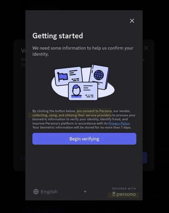 GiveMeBanHammer's tweet image. “Facial scans never leave your device, and Discord and vendors never receive it.”

Meanwhile people discovered you are using Persona service.

A service that specifically requires a person’s face or ID scan to be sent to Persona’s databases.

Caught lying again, Discord?