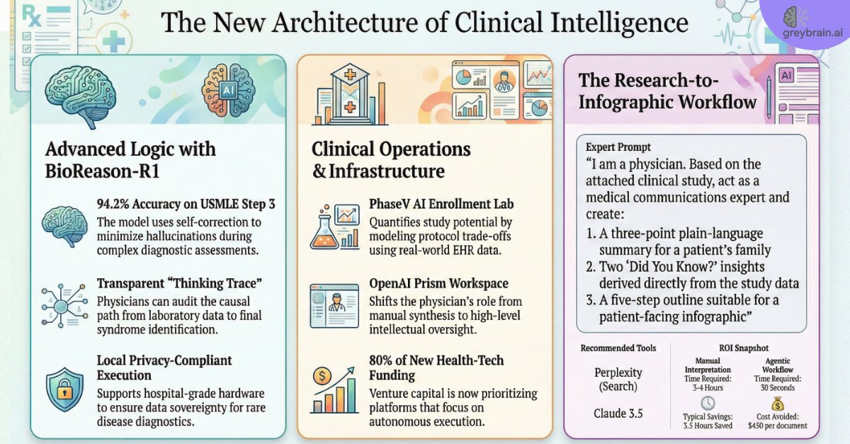 GreybrainAI's tweet image. 🧠⚕️ BioReason-R1 brings verifiable reasoning to diagnosis, while PhaseV reshapes trials with predictive genomics.

Together, they power the rise of #HealthTech2_0 - smarter, auditable, autonomous. 🚀

Join: learn.greybrain.ai

#DigitalHealth #GreyBrainAI
