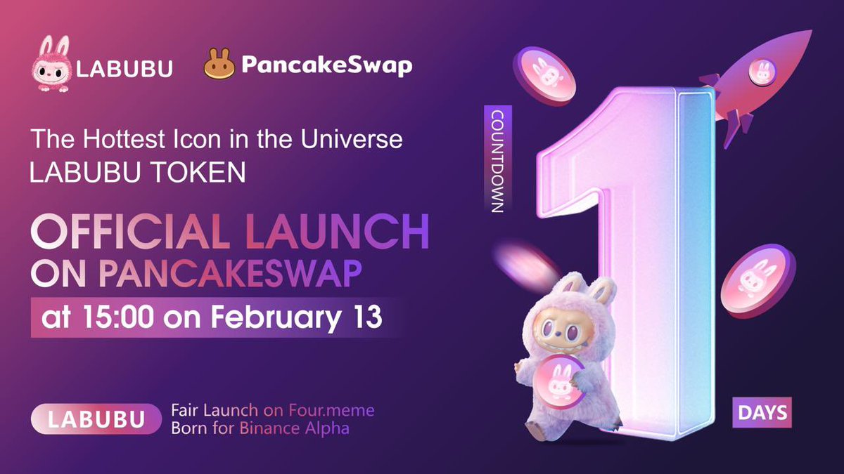 🚨 24 HOURS LEFT 🚨

The one and only #LABUBU TOKEN launches on <a href="/PancakeSwap/">PancakeSwap</a> TOMORROW!

⏳ Feb 13, 15:00 UTC+8 – No delays. No excuses.
✨ Fair launched via <a href="/FourMeme/">💋💞fourmeme🍊😘😚</a>
⚡ Built for the #BinanceAlpha ecosystem

Set your alarms. This is the final countdown.

#LABUBU #PancakeSwap