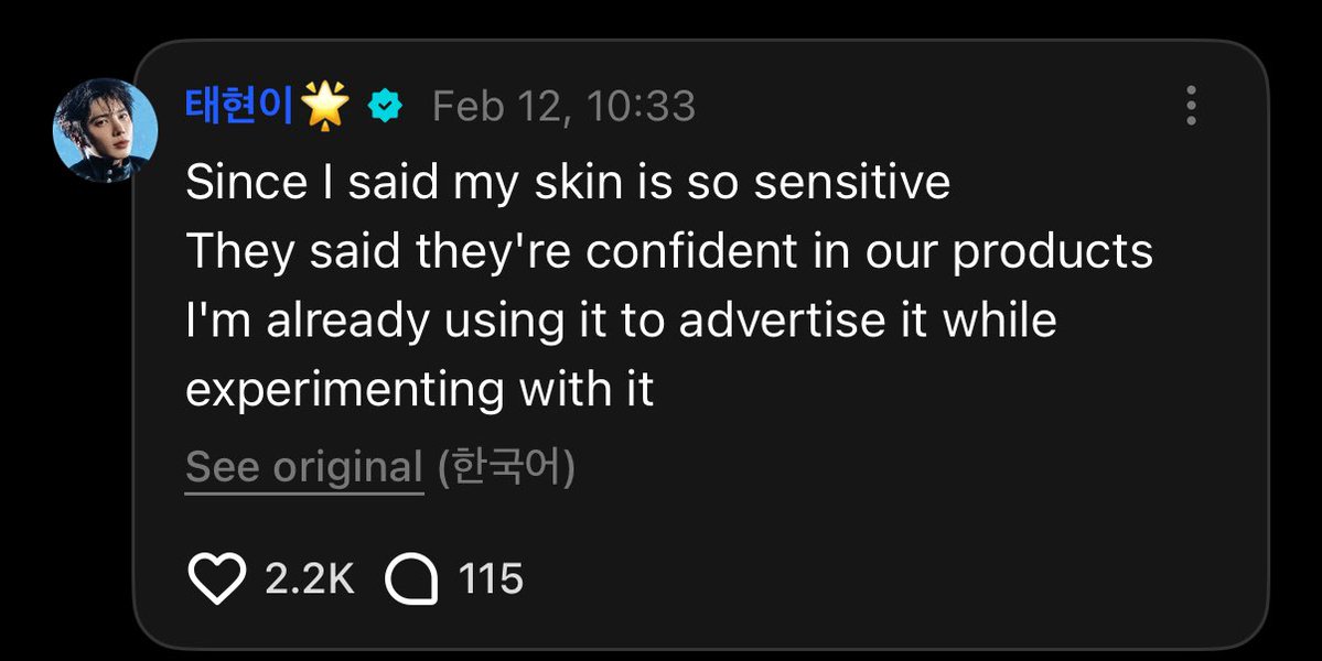 starllelo's tweet image. so he’s testing the product on his skin before letting us buy it KANG TAEHYUN THE MAN YOU ARE😭😭😭😭😭