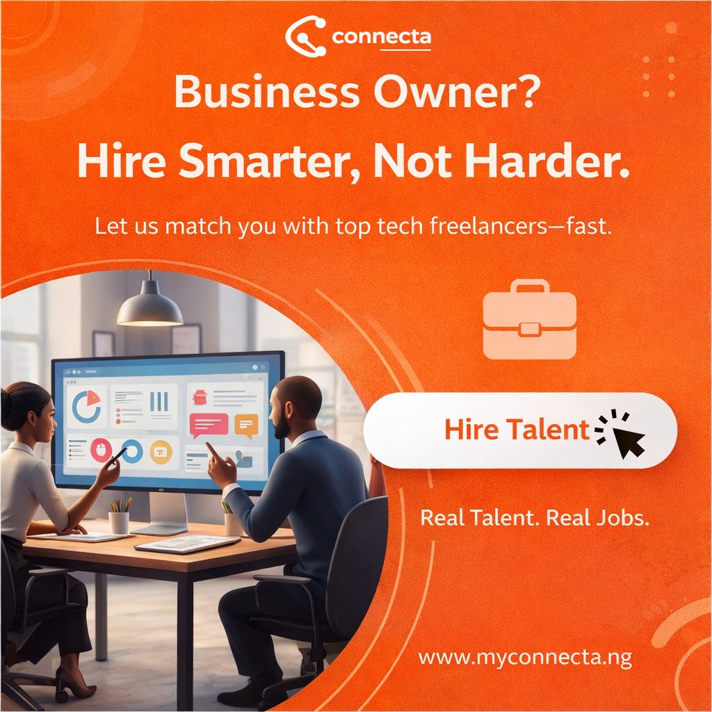 Connectainc's tweet image. Business Owners hire smarter, not harder.
Verified tech talent.
Fast matching.
Real results.
🌐 myconnecta.ng

#Connecta #HireTalent #StartupNigeria #RealTalentRealJobs