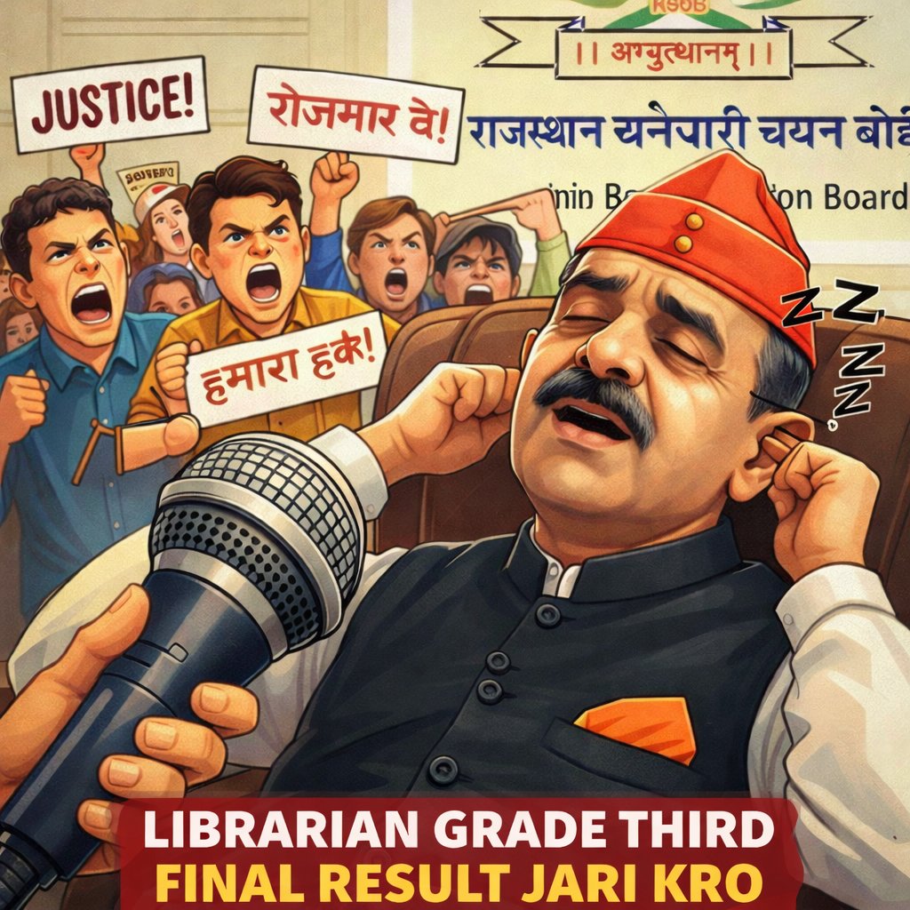 RSMSSB पुस्तकालय ग्रेड अध्यक्ष भर्ती (648 पद) के अभ्यर्थी हताशा के गर्त में! 27 जुलाई 2024 परीक्षा, 2 दिसंबर तकनीकी परिणाम, 3 दिन बाद DV पूरा। 3 महीने बीत गए, फाइनल रिजल्ट नहीं। बोर्ड जांच का बहाना। "मेहनत-सपने लटके, चिंता-अनिद्रा से टूटे"—अभ्यर्थी। न्याय कब? <a href="/alokrajRSSB/">Alok Raj</a>