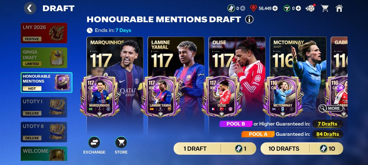 FC mobile is all about drafts packs 

Now we have 4x Drafts :

UTOTY Draft 
Lunar New Year Draft 
Ginga Draft
Honourable Mention Draft

I have just 56K gems with that I can't get a single players for my team . <a href="/EASFCMOBILE/">EA SPORTS FC MOBILE</a> how we supposed to get players ?