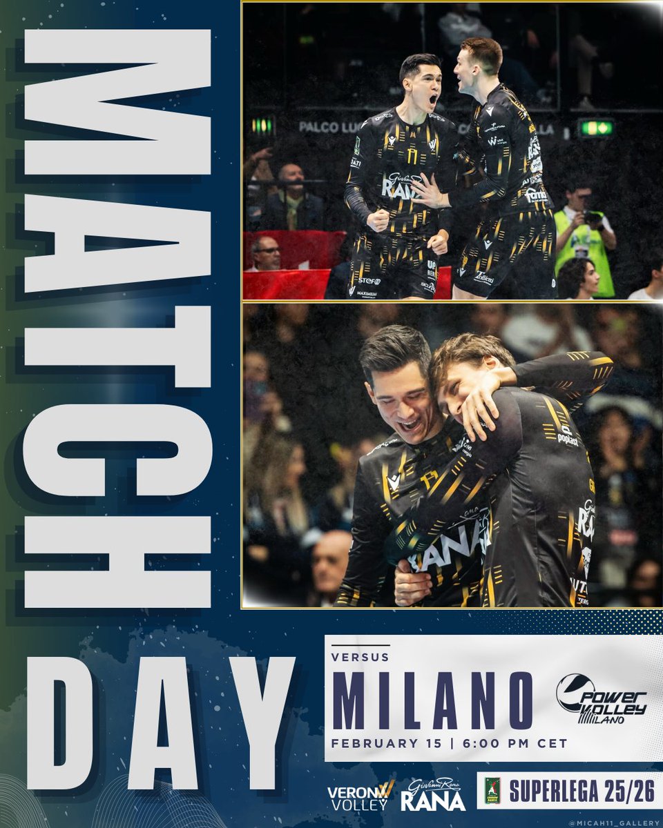 Micah11_Gallery's tweet image. Match Day 🔥 | Round 2

📍: Rana Verona 🆚 Power Volley Milano 
📅: February 15 | 🕗 6:00 PM CET 
🏆: SuperLega 25/26 

#NoiVerona 💛💙