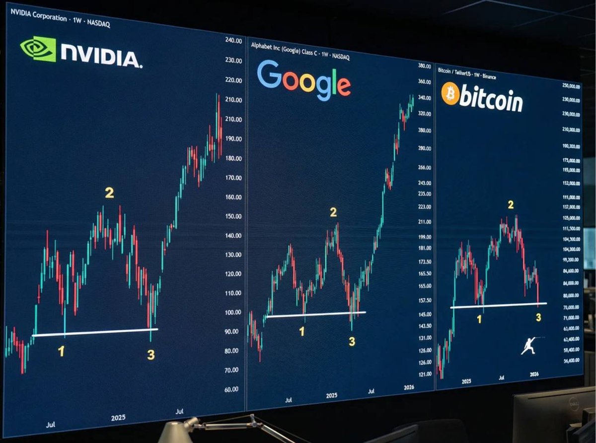 据历史走势 英伟达/谷歌/比特币 都有属于自己的底部 目前比特币6万附近的行情已经跌到底部，接下来怎么走都是偏上行，短时间内会在6万5-7万5区间来回震荡