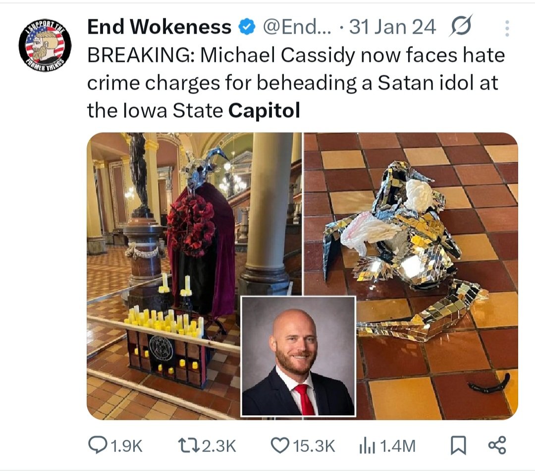 RektByDrGooner's tweet image. In Iran they burn down 3 baal statues and other satanic symbols while in America you go to prison for taking down baphomet statues displayed in GOVERNMENT buildings. You can't make this up