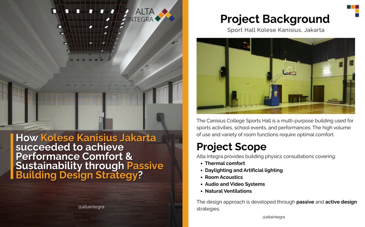 ALTAintegra's tweet photo. At Sport Hall Kolese Kanisius Jakarta, strong design started with understanding, not assumptions.

Assessment → Measurement → Target Setting → Validation.

Delivering measurable spatial performance through passive design.

#KoleseKanisius #PassiveDesign #BuildingPerformance https://t.co/AzGo9wn7Sh