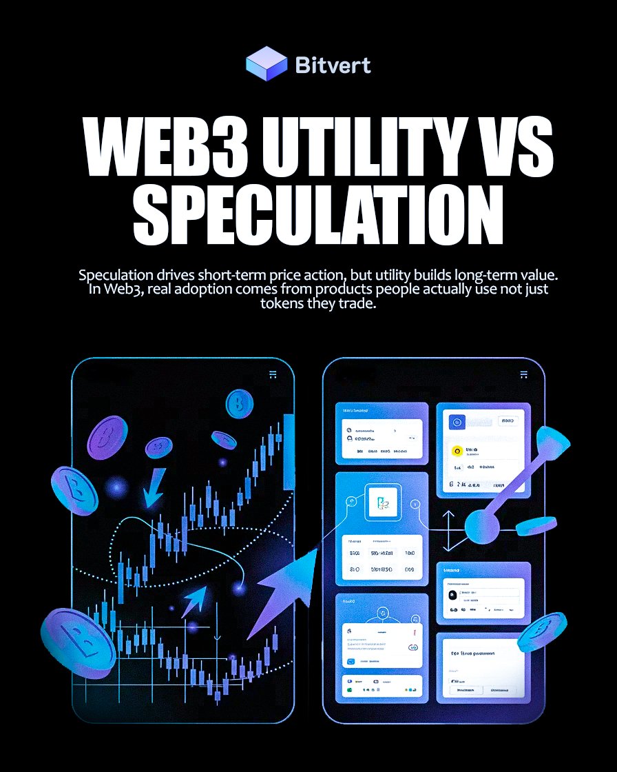 bitvert's tweet photo. Web3 Utility vs Speculation is one of the most important conversations shaping the future of the industry. On the surface, both exist within the same ecosystem. Tokens are traded, prices move, narratives shift, and markets react. https://t.co/SZNJbmg4W1