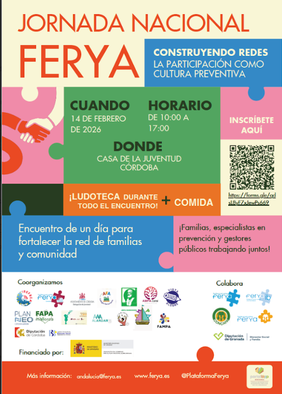 PlataformaFerya's tweet photo. ⏰Últimos días para la Jornada FERYA2026 en Córdoba.
FERYA solo funciona en red: conectarnos protege a la infancia y juventud.
📍Casa de la Juventud | 🕙10:00–17:00
🔗 Inscripción abierta: https://t.co/VtLKnSkMS5
#ConstruyendoRedes #FamiliasEnRed @PNSDgob https://t.co/EPozLgodMF