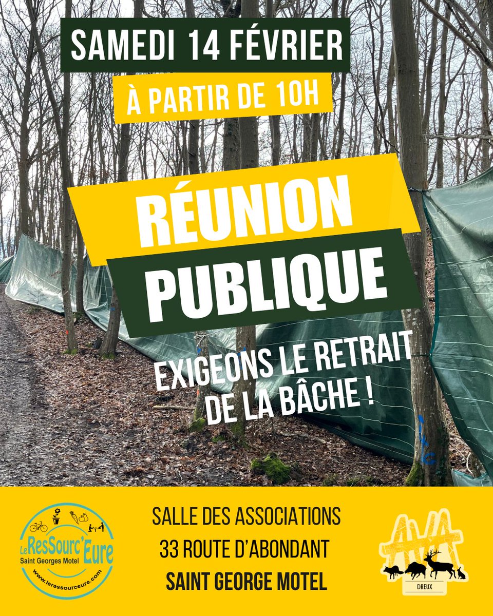 Bâche de la chasse à courre en forêt de Dreux
RÉUNION PUBLIQUE - SAMEDI 14 FÉVRIER - 10h à la salle des associations de Saint Georges Motel
Les riverain(e)s et acteurs locaux ont la parole 🗣️
Organisons-nous et exigeons le retrait de cette bâche !
<a href="/FBB_Officiel/">Fondation Brigitte Bardot</a> <a href="/vakitamedia/">Vakita</a>