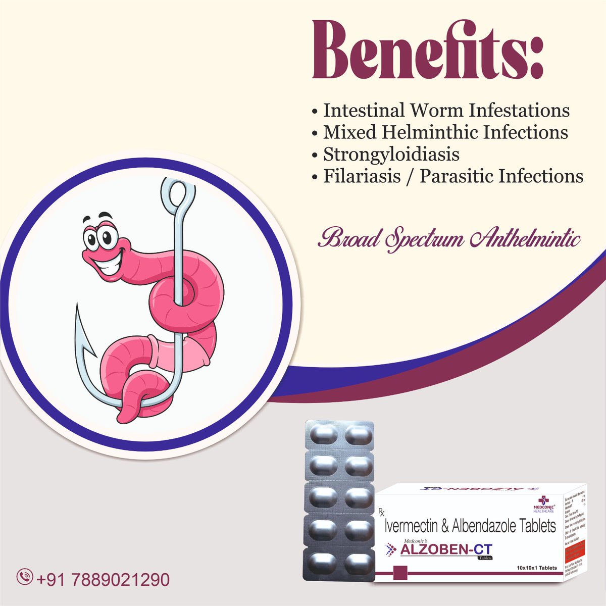 medconic's tweet photo. Introducing ALZOBEN CT – IVERMECTIN 6MG + ALBENDAZOLE 400MG CHEWABLE TABLETS 💊
For Doctors and MRS:
📞+91 78890 21290
🌐 https://t.co/mlIThdgAH6
#Healthcare #HealthAwareness #HealthIsWealth #medicine #Medical #treatment #spectrum #HealthyLiving #healthy https://t.co/KXKIccV6VH