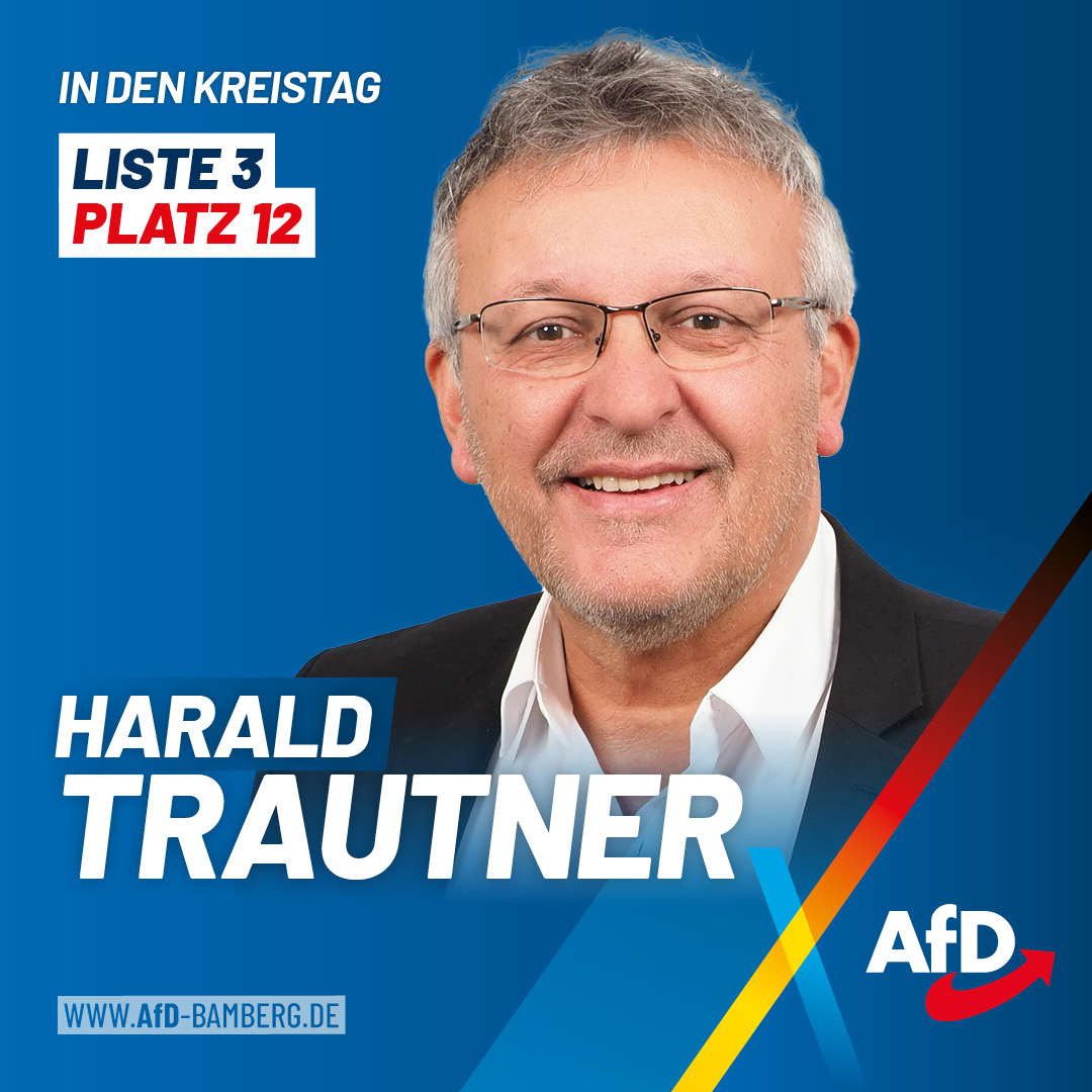 Unsere Kandidaten für den Kreistag Bamberg 🗳️

Liste 3 • Platz 12 
👤 Harald Trautner 
🏠 Kemmern 
💼 Vertriebsingenieur 

Alle Kandidaten für den Kreistag finden Sie unter: afd-bamberg.de/kandidaten-zur…