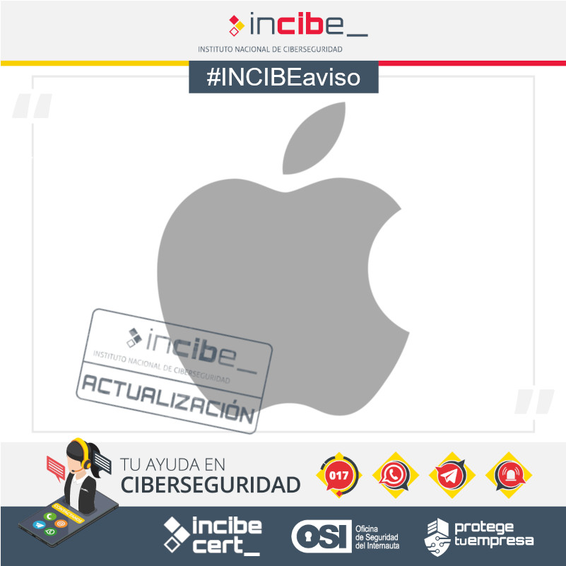 ⚠️#INCIBEaviso | #Apple ha publicado varias actualizaciones para sus dispositivos #iOS, ##iPadOS, #macOS, #Safari, entre otros. Ejecuta las actualizaciones y protégete.

¿Te ayudamos? Visítanos en incibe.es/ciudadania/tem…

#AvisosDeSeguridad #Ciudadanía